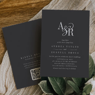 ANDREA QR Code Grey Dark Academia Initials Wedding Invitation