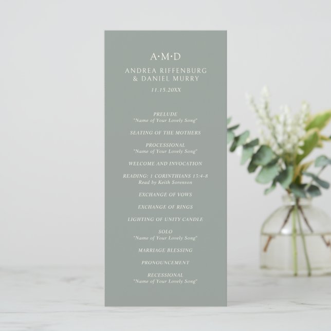 Andrea Sage Green Elegant Wedding Program (Standing Front)