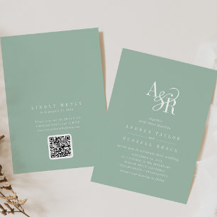 ANDREA Sage Green QR Code Classic Elegant Wedding Invitation
