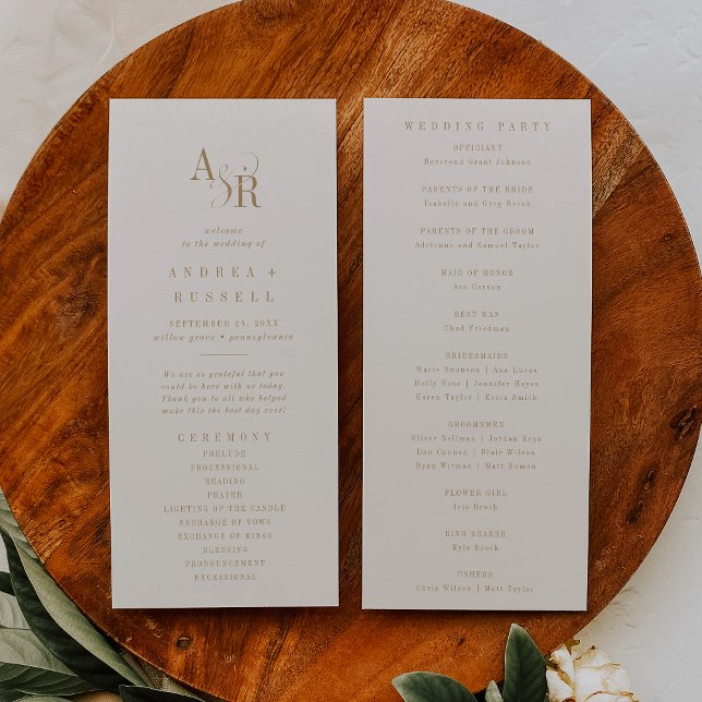 ANDREA Simple Boho Gold Cream Minimalist Wedding Program (ANDREA Simple Boho Gold Cream Minimalist Wedding Program)