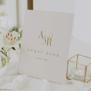ANDREA Simple Gold Cream Wedding Guest Book Sign