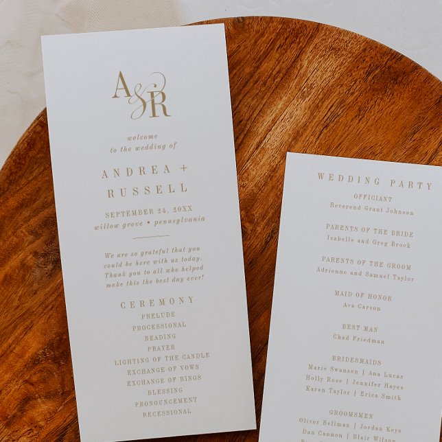 ANDREA Simple Gold Minimal Elegant Formal Wedding Program (ANDREA Simple Gold Minimal Elegant Formal Wedding Program)