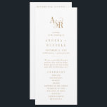 ANDREA Simple Gold Minimal Elegant Formal Wedding Program<br><div class="desc">This simple gold minimal elegant formal wedding program from the Andrea Collection is perfect for a modern wedding. The timeless and elegant design features a fancy script monogram in gold and white with a unique industrial feel. Include the names of the couple, the wedding date and location, thank you message,...</div>