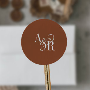 ANDREA Terracotta Modern Simple Wedding Monogram Classic Round Sticker