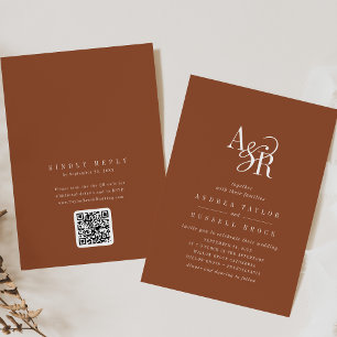 ANDREA Terracotta QR Code Boho Elegant Wedding Invitation