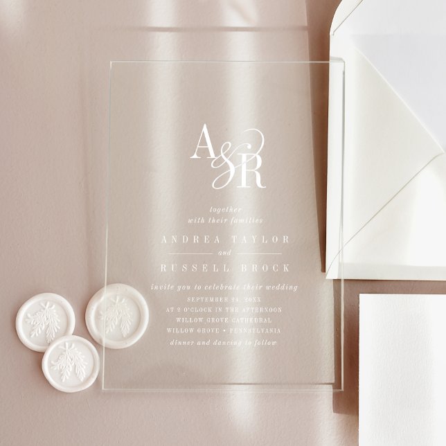ANDREA White Modern Minimalist Classic Wedding Acrylic Invitations (ANDREA White Modern Minimalist Classic Wedding Acrylic Invitations)