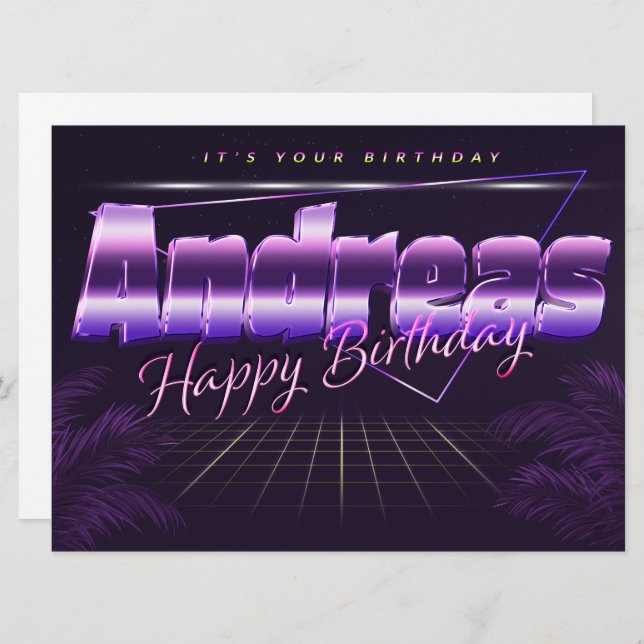 Andreas Name First Name lila retro Map Birthday Card (Front/Back)