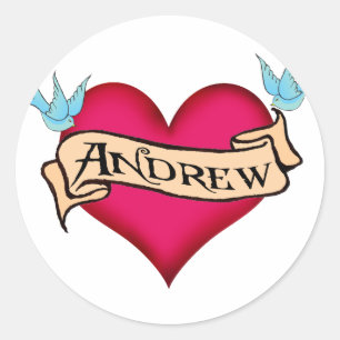 Andrew - Custom Heart Tattoo T-shirts & Gifts Classic Round Sticker