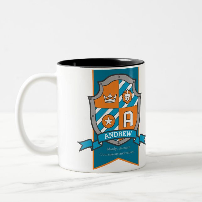 Andrew letter A crest orange name meaning mug (Left)