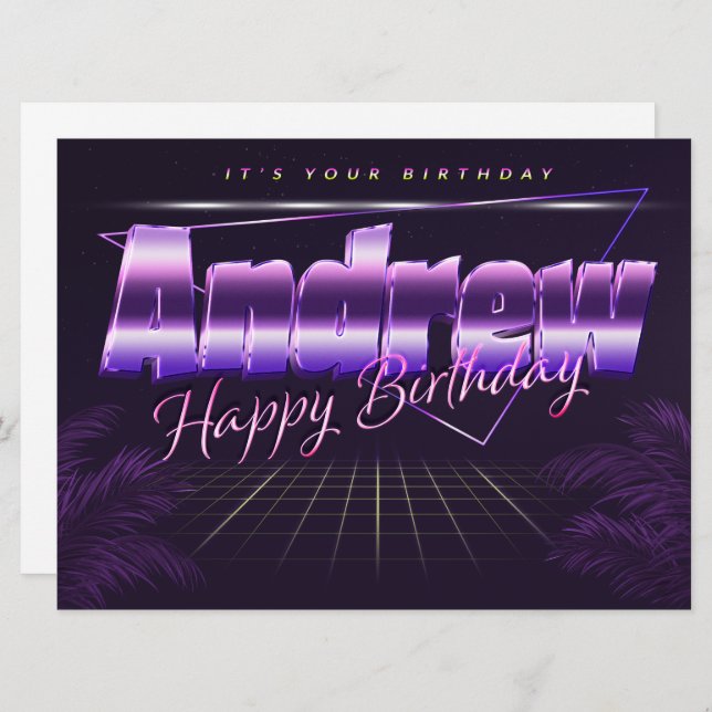 Andrew Name First Name purple retro card birthday (Front/Back)