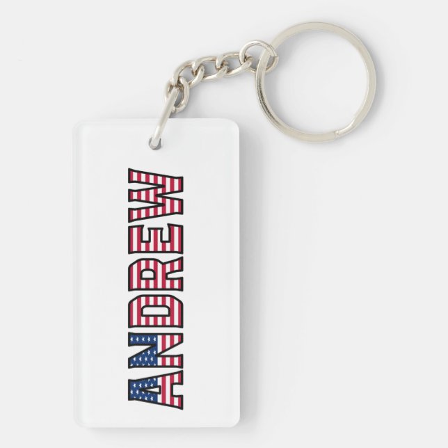 Andrew Name First Name USA Flag Pendant Keychain (Back)