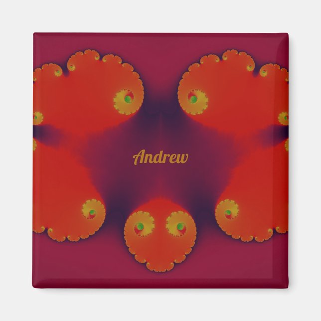 ANDREW ~ Red Scarlet Blue and Yellow Pattern ~ Magnet (Front)