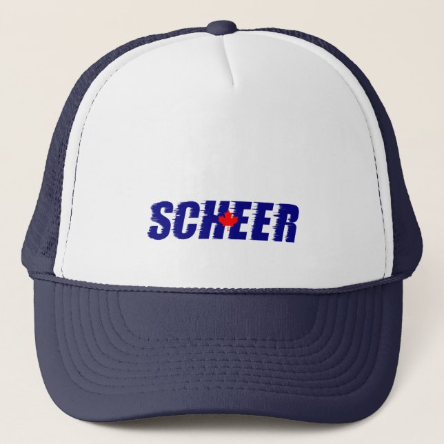 Andrew Scheer Speedy Bold Blue Maple Leaf Colour Trucker Hat (Front)