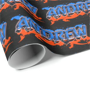 Andrew Vorname Name Graffiti blue orange Wrapping Paper