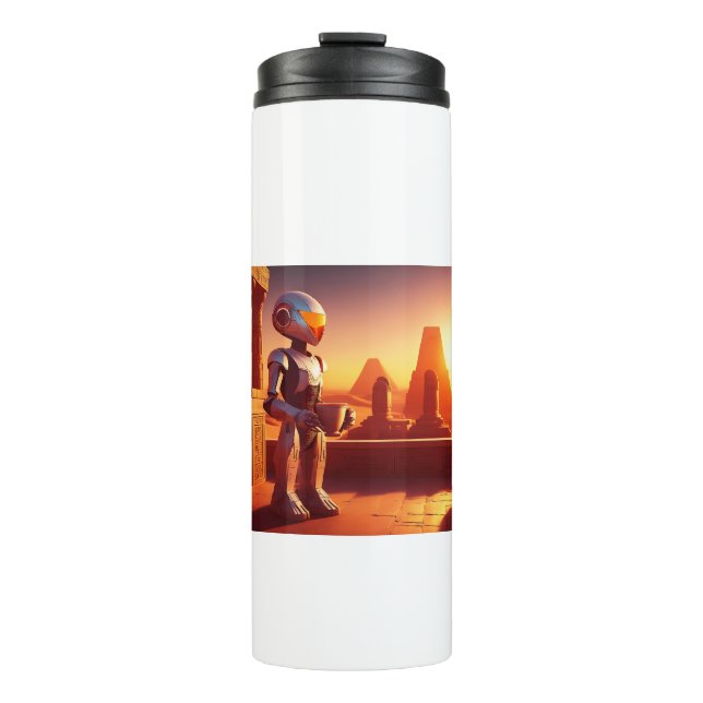 Android Drinking Coffee Looking At Pyramids Thermal Tumbler (Front)