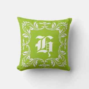 Android Green background Damask Monogram Cushion