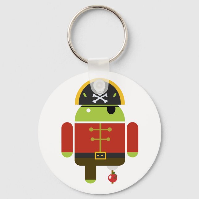 Android Pirate Crushing An Apple Key Ring (Front)