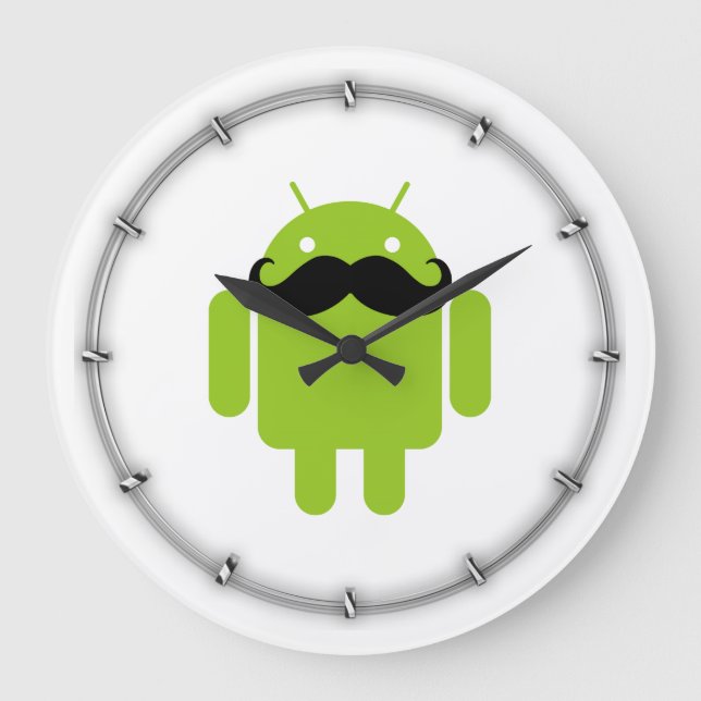 Android Robot Black Moustache Graphic Large Clock (Front)