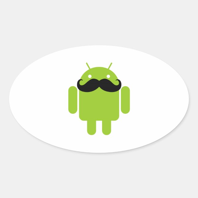 Android Robot Black Moustache Graphic Oval Sticker (Front)