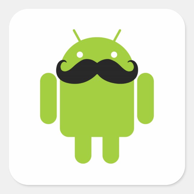 Android Robot Black Moustache Graphic Square Sticker (Front)