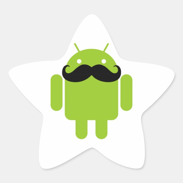 Android Robot Black Moustache Graphic Star Sticker (Front)