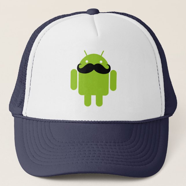 Android Robot Black Moustache Graphic Trucker Hat (Front)