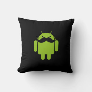 Android Robot Icon Moustache on Black Cushion