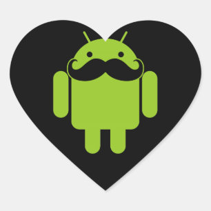 Android Robot Icon Moustache on Black Heart Sticker
