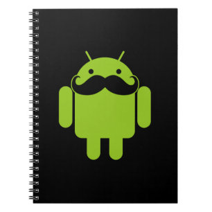 Android Robot Icon Moustache on Black Notebook