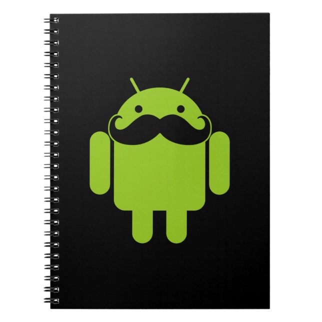 Android Robot Icon Moustache on Black Notebook (Front)