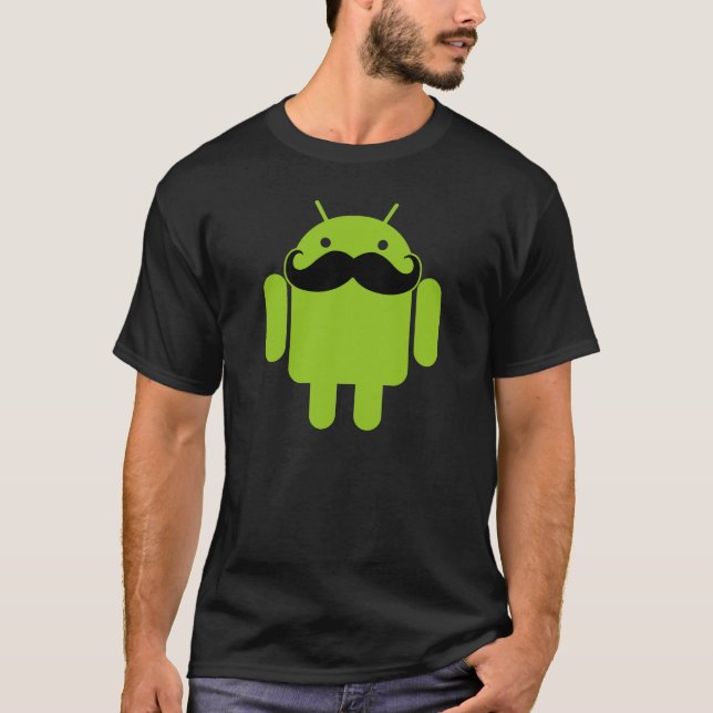 Android Robot Icon Moustache on Black T-Shirt (Front)
