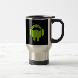 Android Robot Icon Moustache on Black Travel Mug