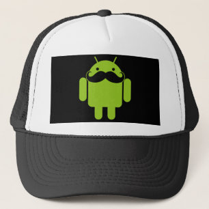 Android Robot Icon Moustache on Black Trucker Hat