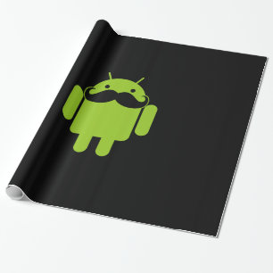 Android Robot Icon Moustache on Black Wrapping Paper