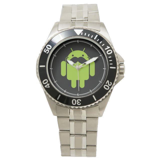 Android Robot Icon Mustache on Black Watch (Front)
