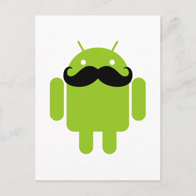 Android Robot Whimsical Moustache Style Postcard (Front)
