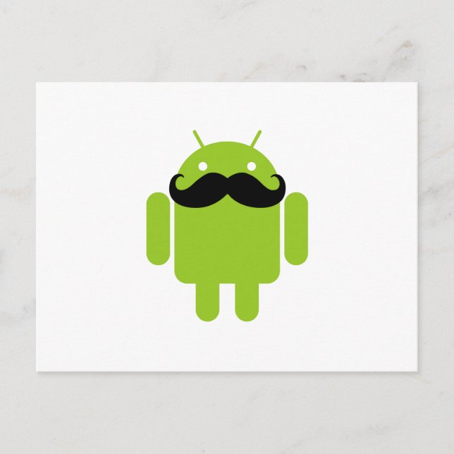Android Robot Whimsical Moustache Style Postcard (Front)