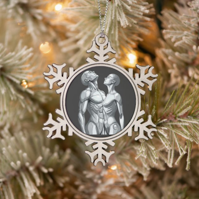 Android Union: Couple Pewter Snowflake Ornament (Tree)