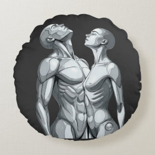 Android Union: Cyborg Couple Round Pillow