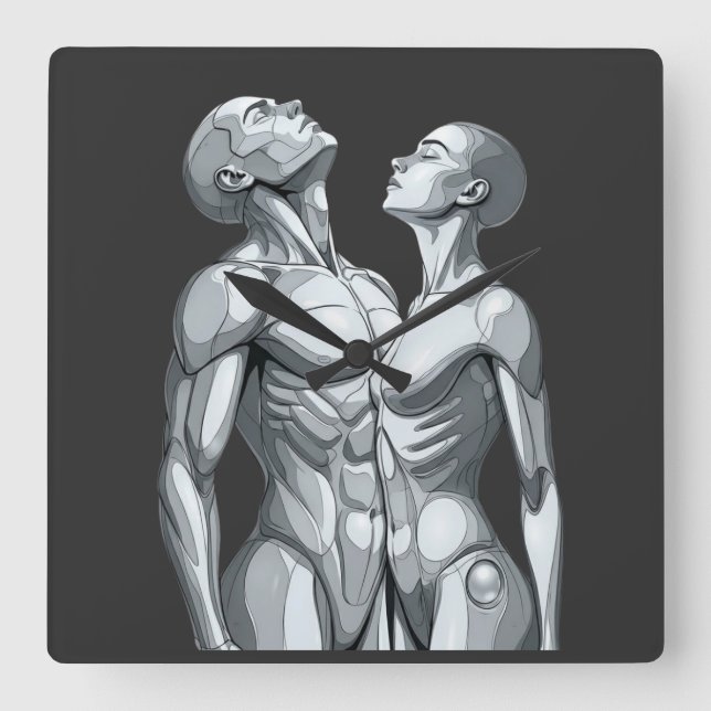 Android Union: Cyborg Couple Square Wall Clock (Front)