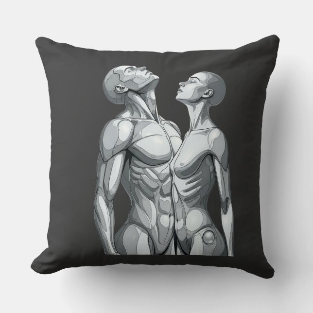 Android Union: Cyborg Couple Throw Pillow (Front)