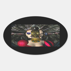 ANDROID XENIA SPACESHIP PILOT,Science Fiction Oval Sticker