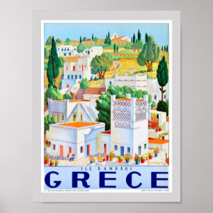 Andros Greece Vintage Travel Poster Restored