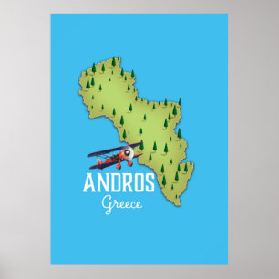 Andros Greek Map Illustrated travel poster
