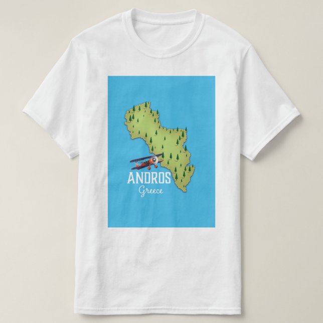 Andros Greek Map Illustrated travel poster T-Shirt (Design Front)