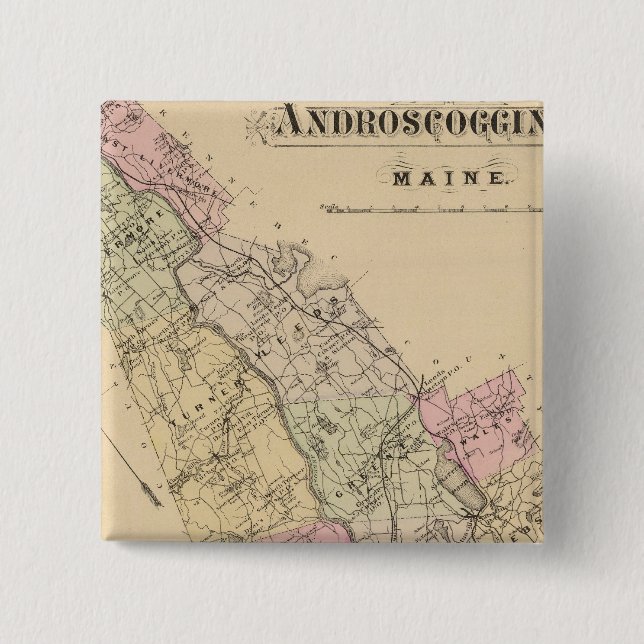 Androscoggin County, Maine Map 15 Cm Square Badge (Front)