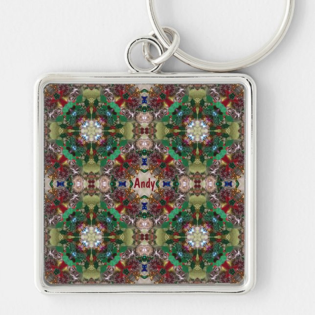 ANDY Personalised ~ Christmas Green Red ~ Key Ring (Front)