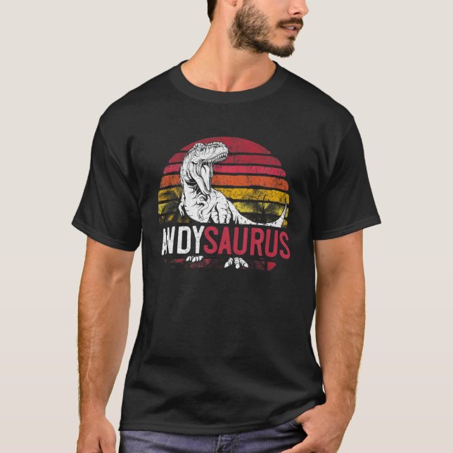 Andy Saurus Funny Personalised Dinosaur T Rex Name T-Shirt (Front)