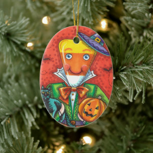 ANDY THE CANDY CORN MAN, BLACK CAT & JACK Colourfu Ceramic Ornament