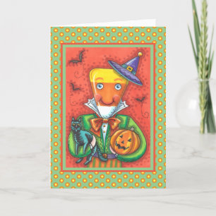 ANDY THE CANDY CORN MAN, BLACK CAT & JACK Colourfu Holiday Card